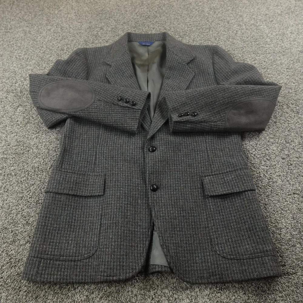 VTG Pendleton Blazer Mens 44 Gray Wool Tweed Elbow Patch Sport Coat Jacket‎ USA